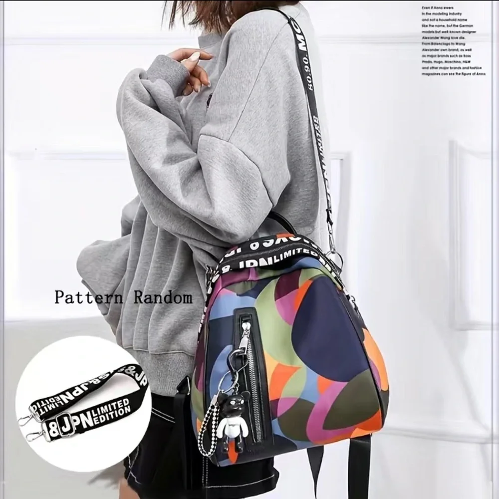 Backpack Color block Nylon Adjustable Straps Medium Size